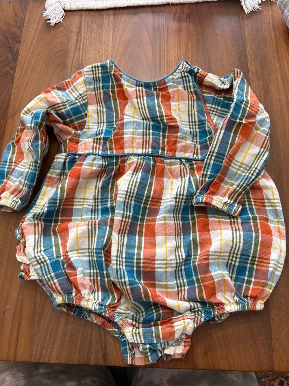 Plaid Baby Romper in Teal, Rust & Cream